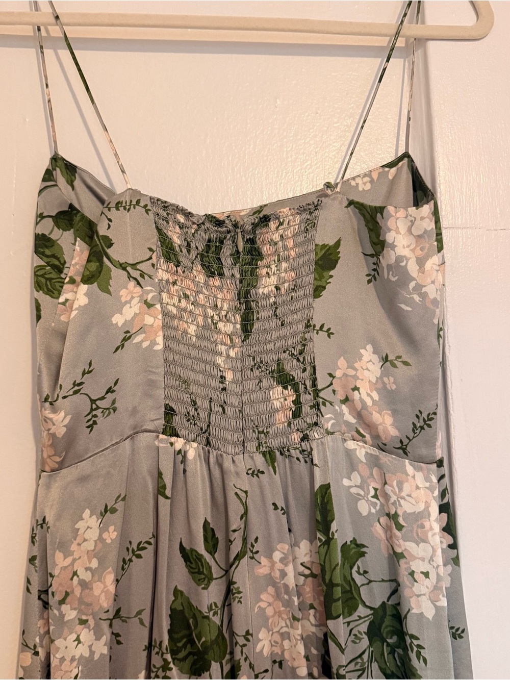Reformation Frankie Sage Green Floral Strapless Satin Slip Dress - Picture 7 of 9